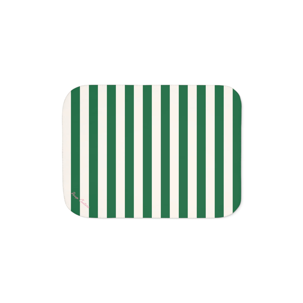 Ultra Fuzz Green and White Mark Stripe Print Sherpa Blanket ��� Reversible Two���Tone Cozy Throw