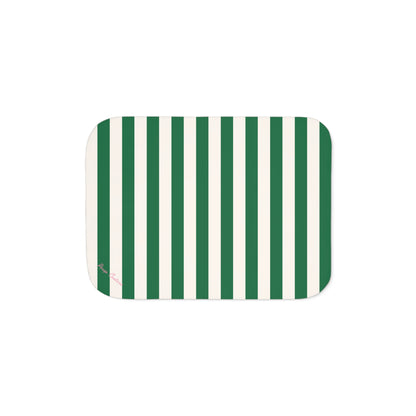 Ultra Fuzz Green and White Mark Stripe Print Sherpa Blanket — Reversible Two‑Tone Cozy Throw | Pinup Couture