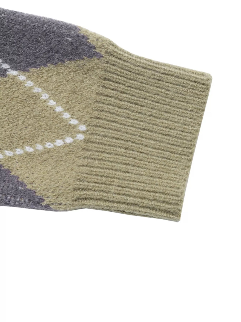 Prep School argyle cropped polo sweater in olive green ribbed cuff detail