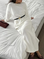 Mia Round Neck Dropped Shoulder Top and Midi Skirt Knit Set | 5 Colors