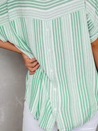 Weekender collared half sleeve shirt in green stripe, detail