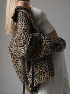 Elisabetta Leopard Button Up Long Sleeve Denim Jacket | 2 Colors