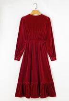 Ruffle Hem Slit V-Neck Long Sleeve Dress | 2 colors | Poundton