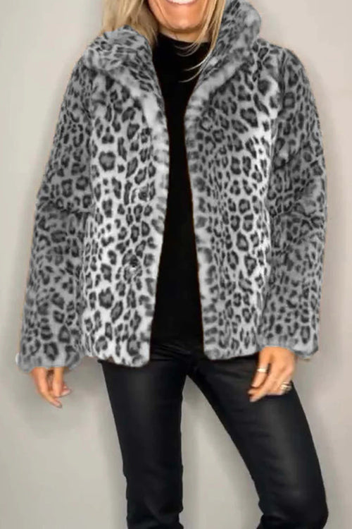 Alessia Full Size Leopard Furry Collared Neck Long Sleeve Coat | 5 Colors