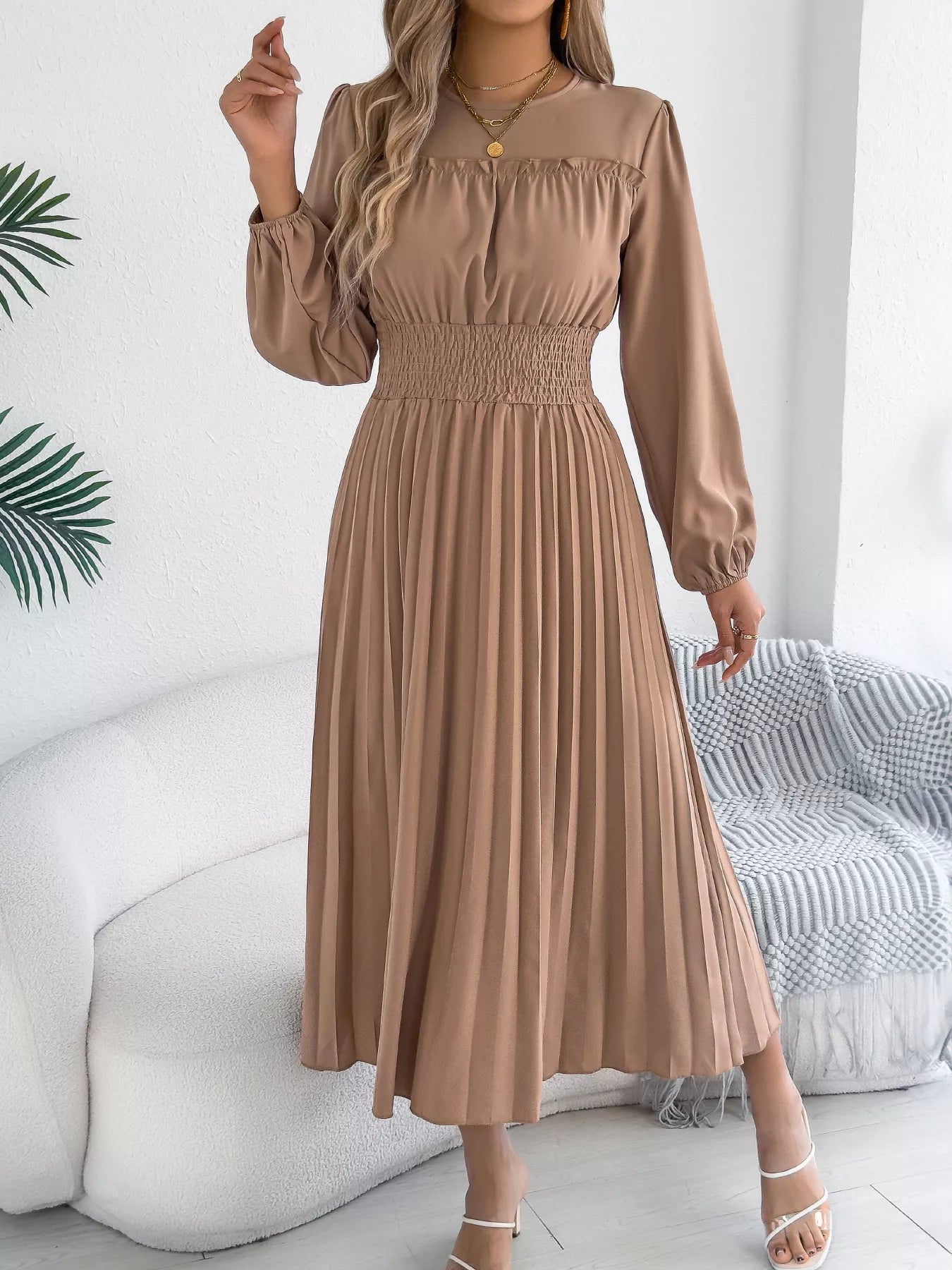 waist defined midi dress Flutter Sleeve V-Neck Smocked Waist Midi Dress Teal / Large