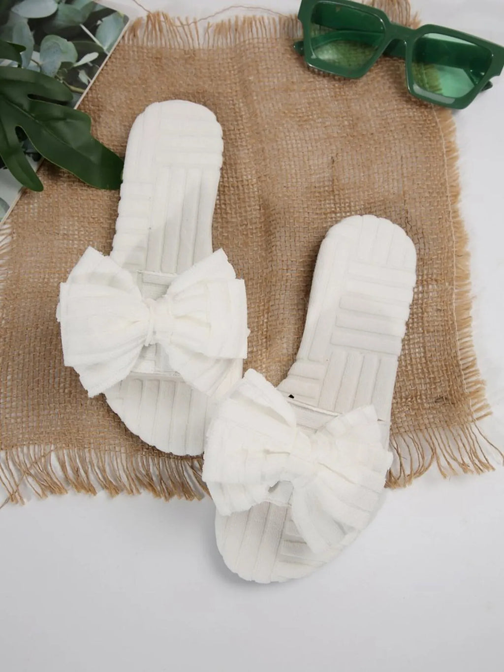 Leyla bow-knot open-toe slide sandals by Pinup Girl Clothing