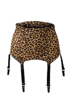 Six-strap shaping garter belt by Pinup Girl Clothing in leopard print.