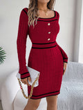 Grace Contrast Trim Long Sleeve Sweater Dress | 4 Colors