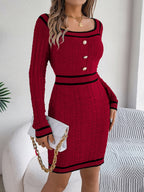 Grace Contrast Trim Long Sleeve Sweater Dress | 4 Colors