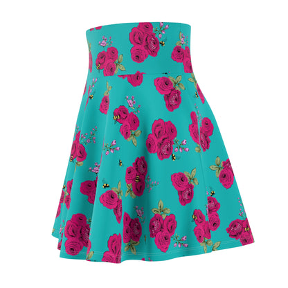 Louisa Turquoise Bee Floral Skater Skirt Swim Coverup