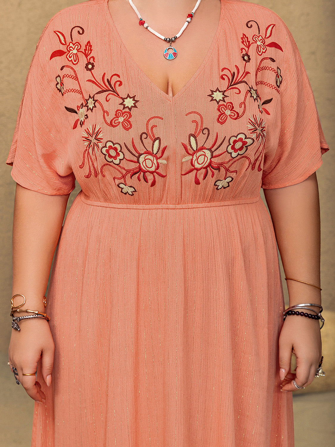 Frolic & Frill Embroidered V-Neck Half Sleeve Maxi Dress | Poundton pinupgirlclothing.com Frolic & Frill Embroidered V-Neck Half Sleeve Maxi Dress | Poundton pinupgirlclothing.com