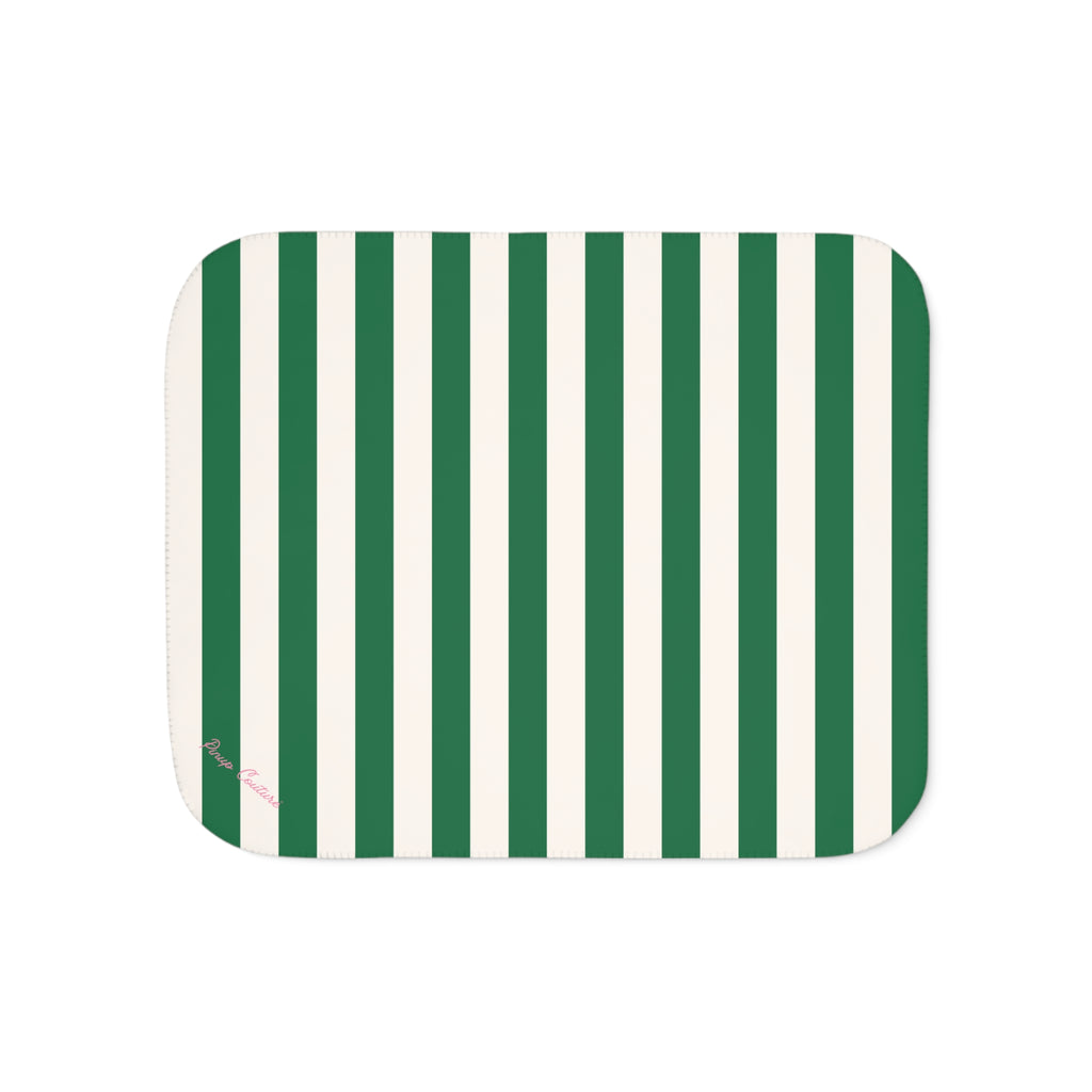 Ultra Fuzz Green and White Mark Stripe Print Sherpa Blanket ��� Reversible Two���Tone Cozy Throw