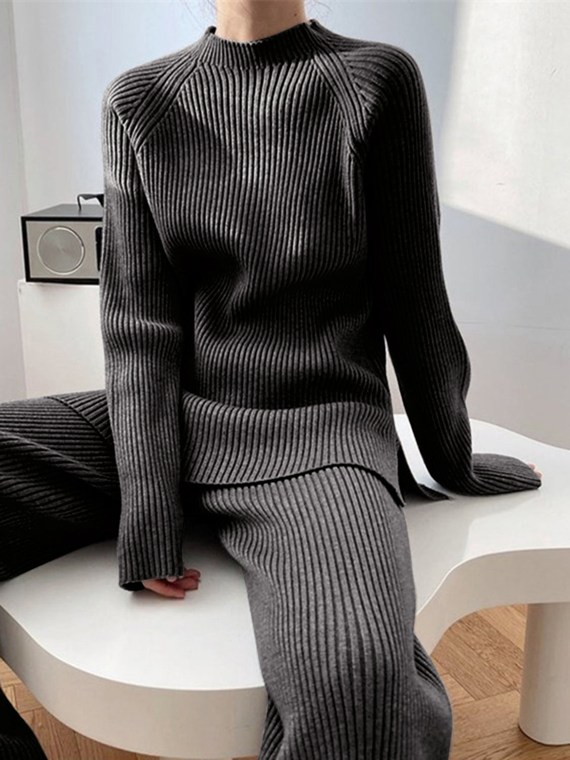 Sofia Mock Neck Raglan Sleeve Top and Pants Sweater Set | 4 Colors