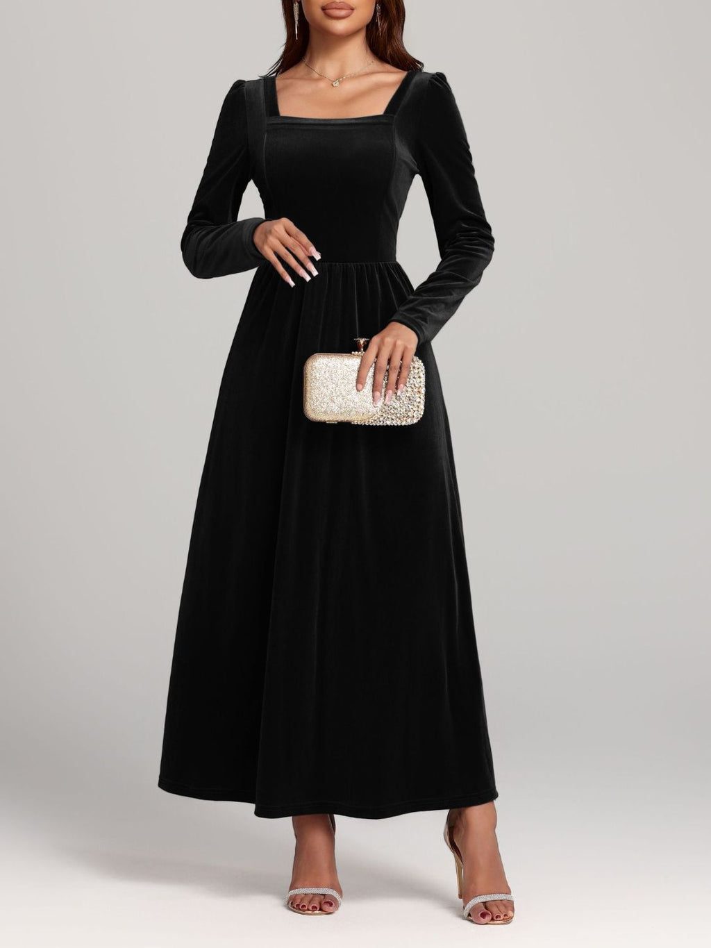 Faerie Velvet Square Neck Long Sleeve Dress | 4 Colors | Poundton