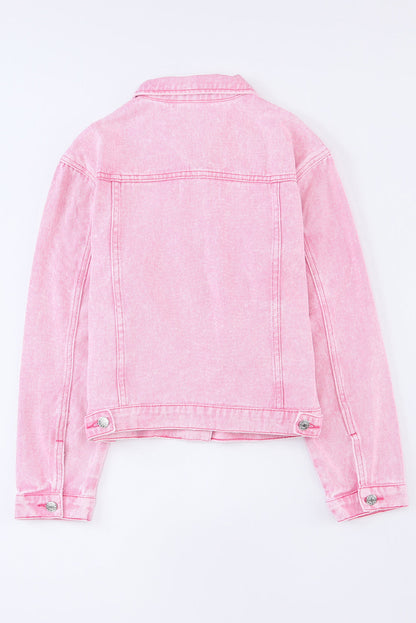 Pink Acid Wash Denim Jacket