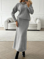 Mia Round Neck Dropped Shoulder Top and Midi Skirt Knit Set | 5 Colors