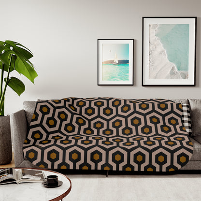 Ultra Fuzz Neutral Hotel Hexagon Sherpa Blanket — Reversible Two‑Tone Cozy Throw | Pinup Couture
