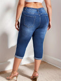 Marlowe rolled-hem high-waist denim capris in dark blue by Pinup Girl Clothing