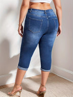 Marlowe rolled-hem high-waist denim capris in dark blue by Pinup Girl Clothing