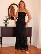 Sequin 90s Square-Neck Maxi Slip Dress