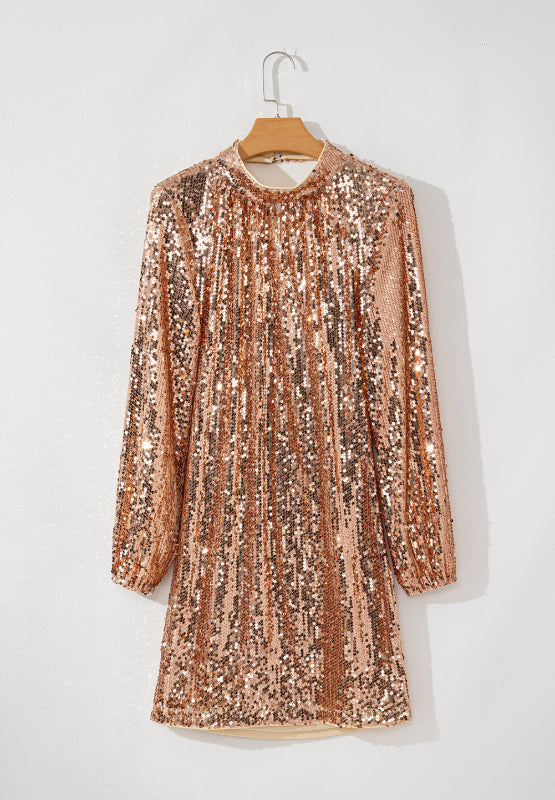 Harper Backless Sequin Mock Neck Long Sleeve Mini Dress