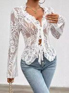 Gift Wrap V-Neck Long Sleeve Lace Cardigan Top | 5 Colors | Poundton