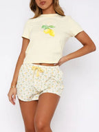 Giovanna Printed Round Neck Short Sleeve Top and Drawstring Shorts Set | 5 Colors