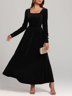 Faerie Velvet Square Neck Long Sleeve Dress | 4 Colors | Poundton