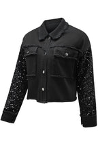Rare Tour Sequin Sleeve Raw Hem Denim Jacket