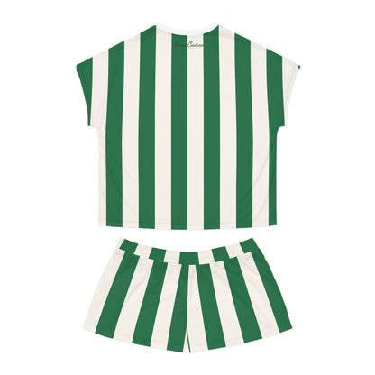 TGIF Sleepover Pajama Set in Green and White Mark Stripe | Pinup Couture Relaxed