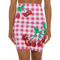 Women's 1990s Fitted Mini Skirt in Pink Gingham Vintage Cherries Print