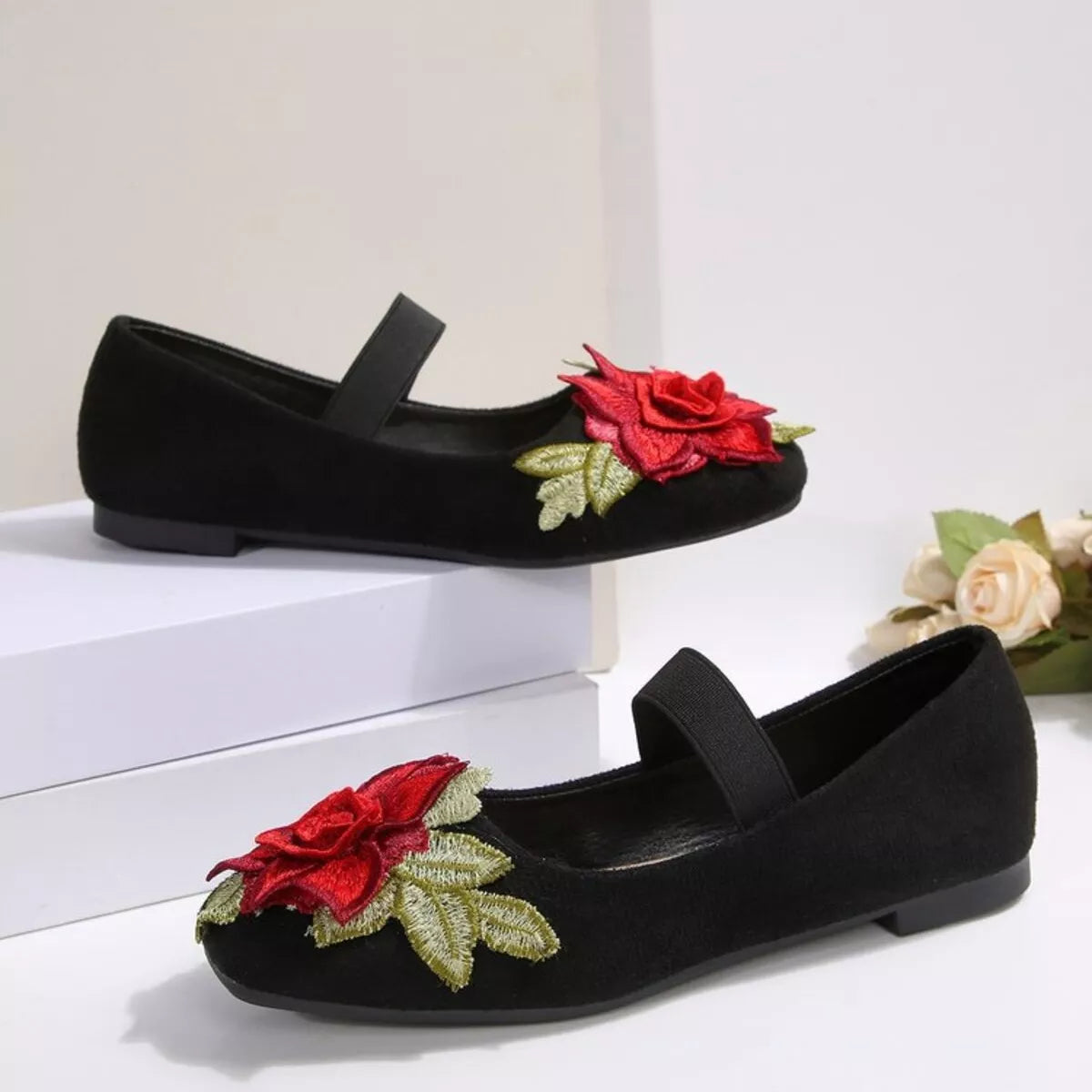 Posy square-toe flats in black by Pinup Girl Clothing