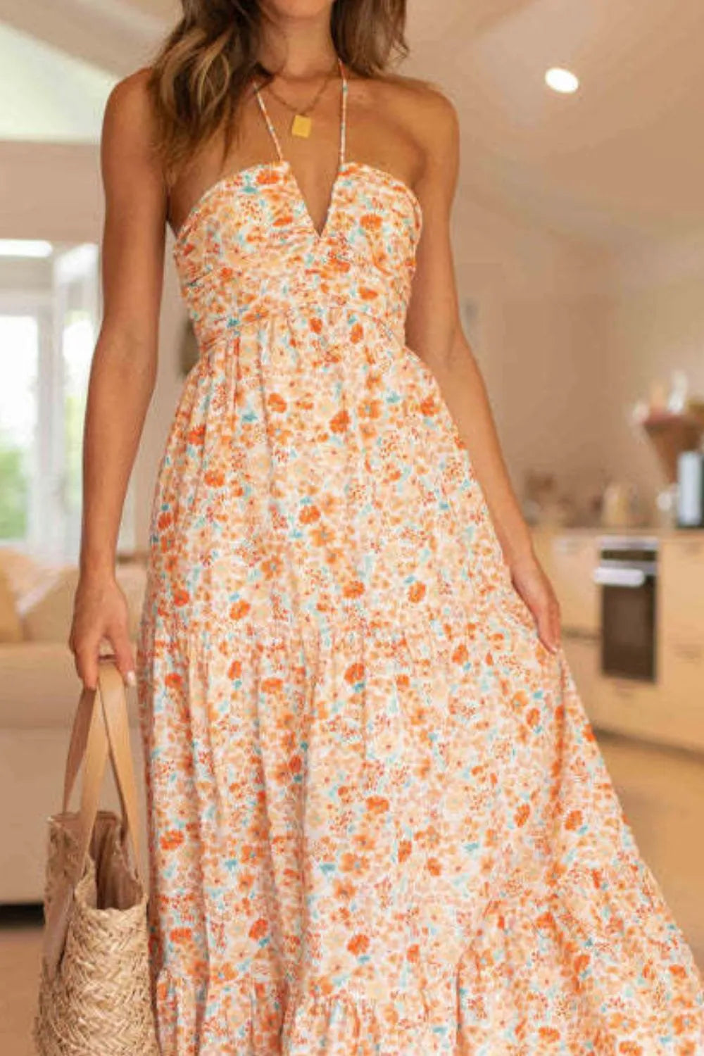 Naxos Floral Halter Neck Tiered Maxi Dress | 3 Colors | Poundton Light Blue / 2XL Naxos Floral Halter Neck Tiered Maxi Dress | 3 Colors | Poundton Light Blue / 2XL