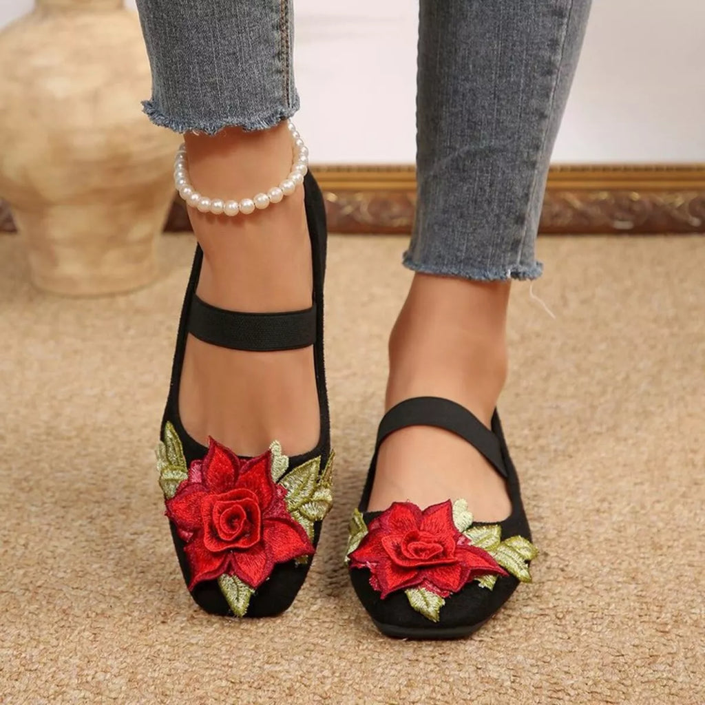Posy square-toe flats in black by Pinup Girl Clothing