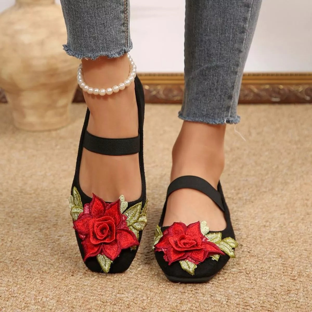 Posy square-toe flats in black by Pinup Girl Clothing
