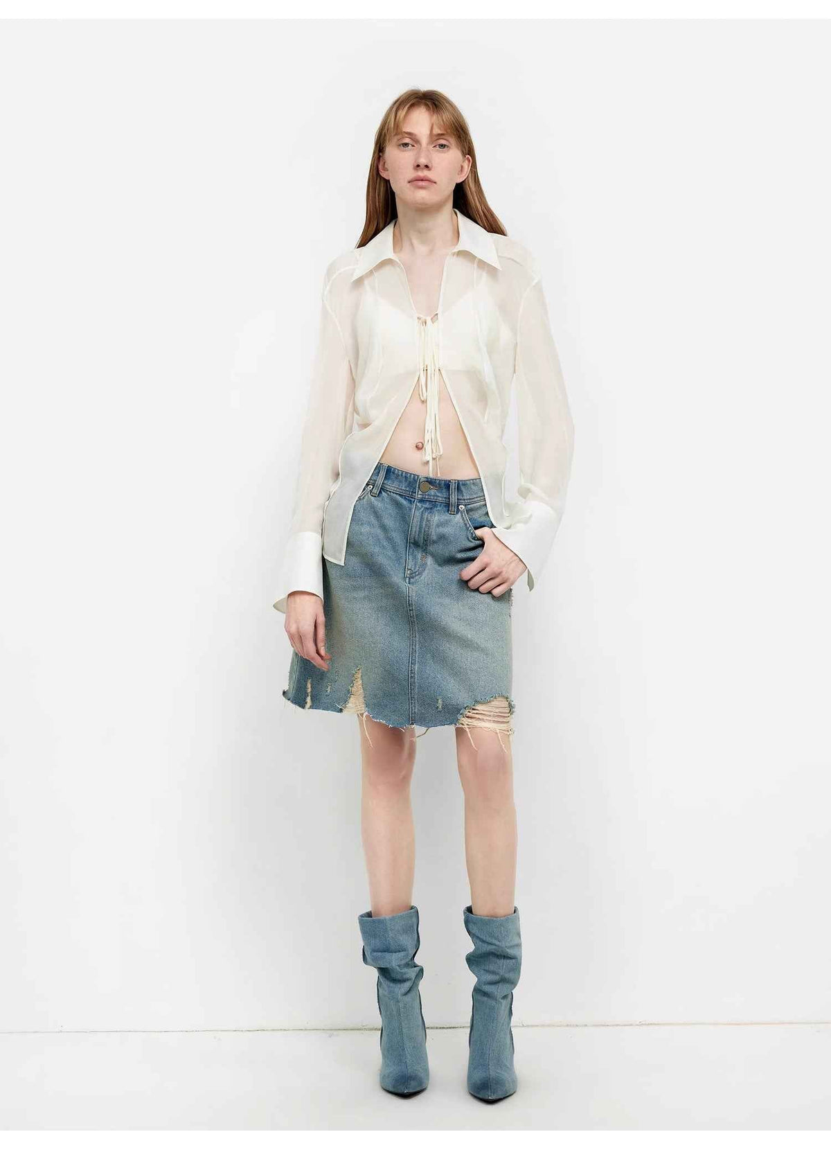 Hazy Moonlight Silk Chiffon Tie-Front Blouse | 2 Colors