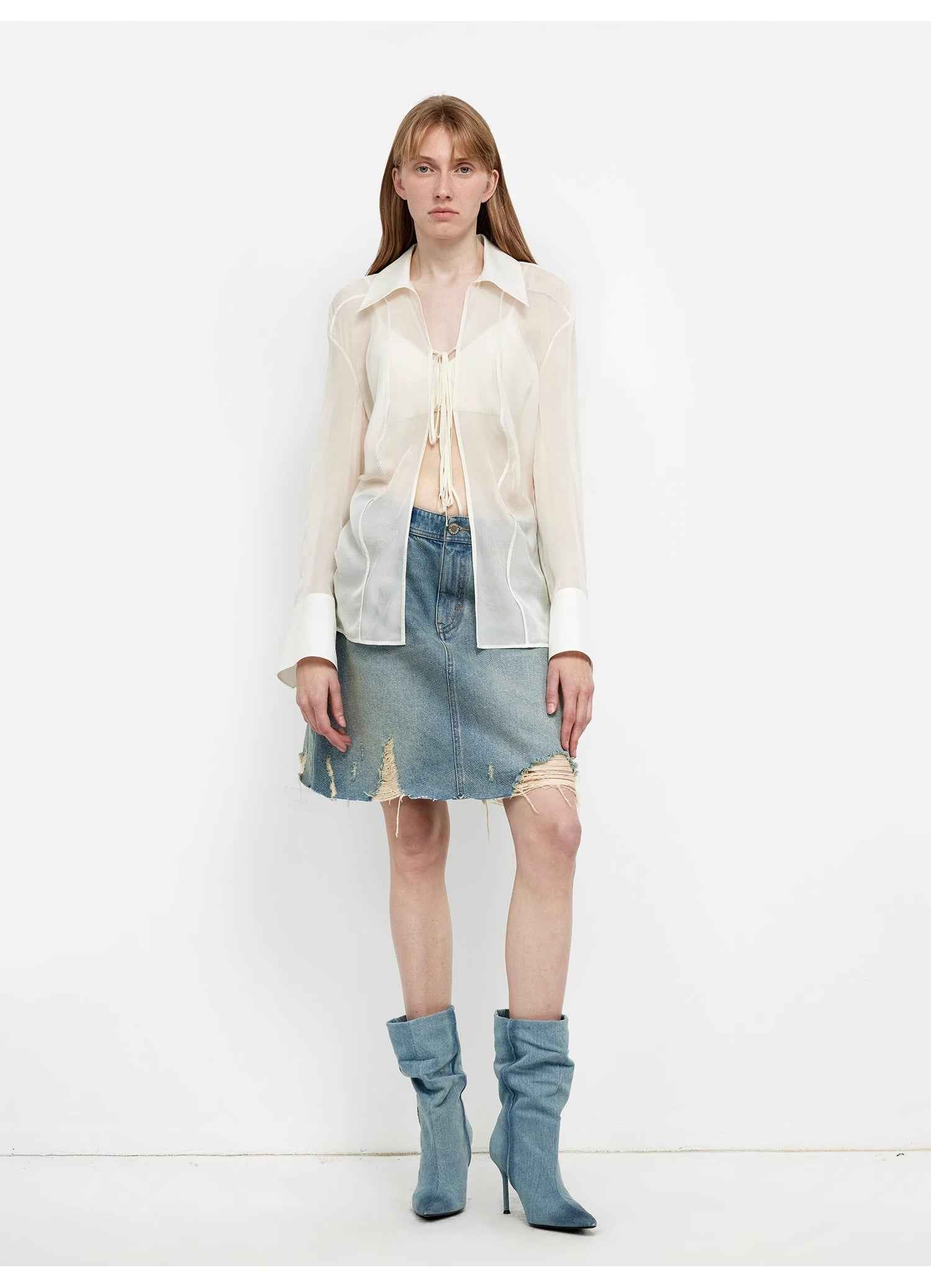 Hazy Moonlight Silk Chiffon Tie-Front Blouse | 2 Colors