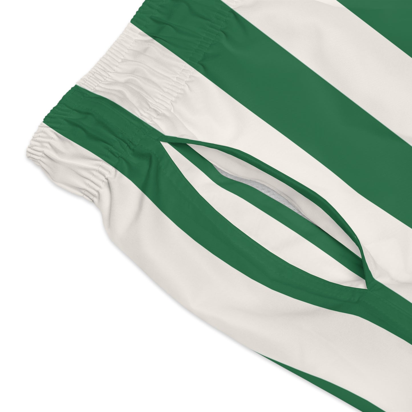 Green and White Mark Stripe Men's Swim Trunks | Pinup Couture Swim