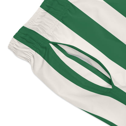 Green and White Mark Stripe Men's Swim Trunks | Pinup Couture Swim