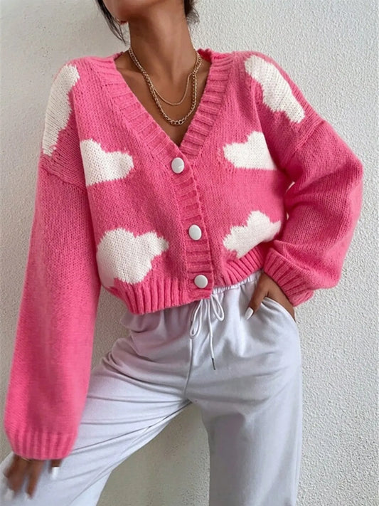 Fluffy Cloud cropped knit cardigan in deep rose pink by Pinup Girl Clothing