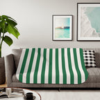 Ultra Fuzz Green and White Mark Stripe Print Sherpa Blanket ��� Reversible Two���Tone Cozy Throw