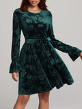 Angela Tied Flower Print Round Neck Flounce Sleeve Dress