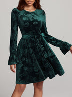 Angela Tied Flower Print Round Neck Flounce Sleeve Dress