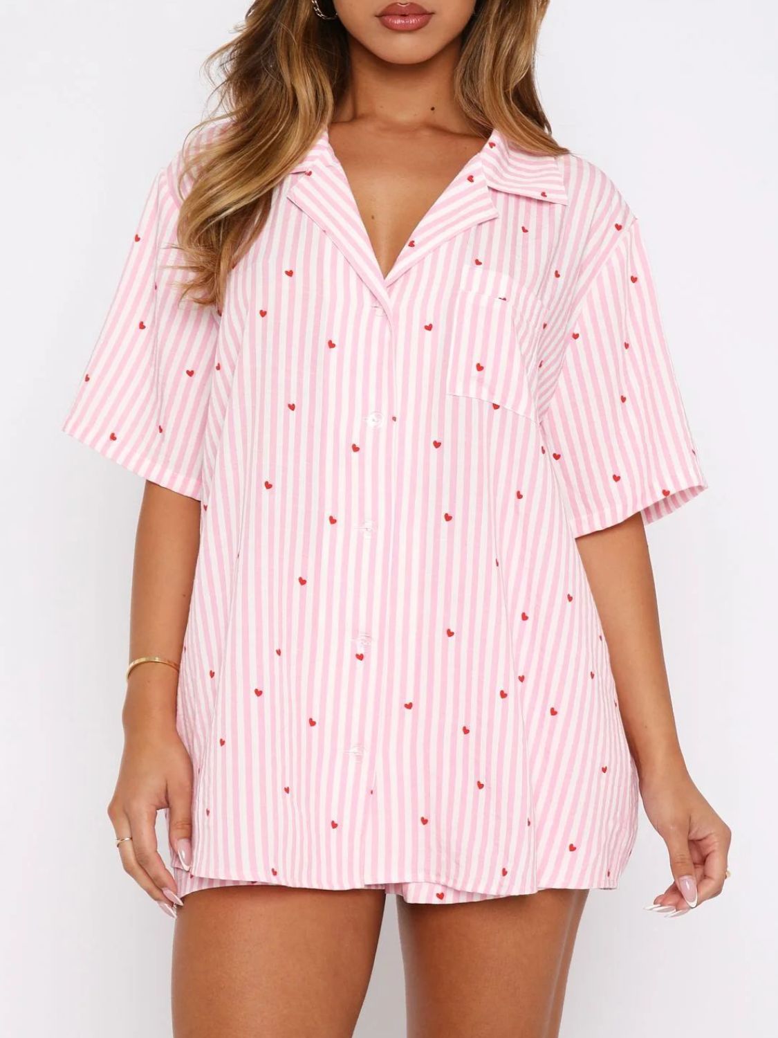 Saint Val Button Down Top and Shorts Pajama Set | 4 Colors | Poundton