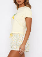 Giovanna Printed Round Neck Short Sleeve Top and Drawstring Shorts Set | 5 Colors