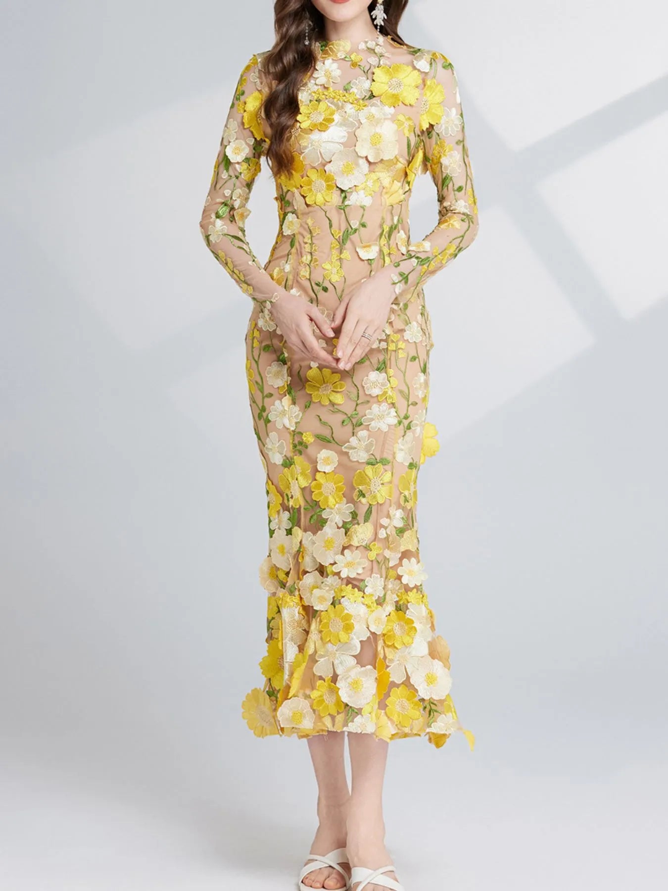 The Enchanted Flower embroidered mesh maxi dress by Pinup Girl Clothing, sizes XS to 4X.