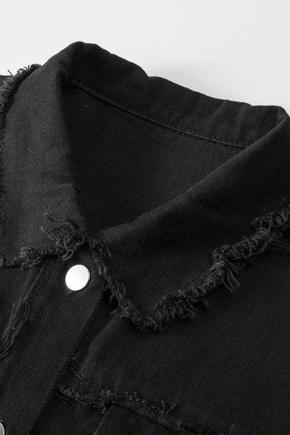 Rare Tour Raw Hem Denim Jacket with Black Sequin Sleeves