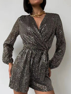 Spark Tie Waist Long Sleeve Romper | 7 Colors