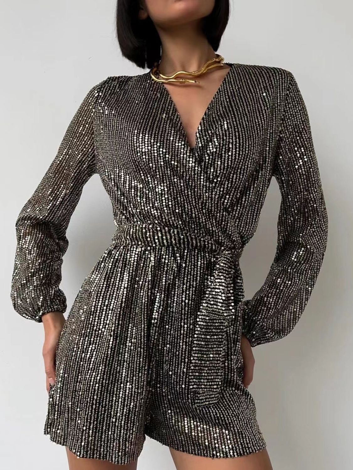 Spark Tie Waist Long Sleeve Romper | 7 Colors