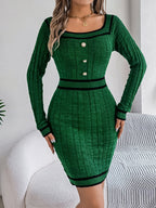 Grace Contrast Trim Long Sleeve Sweater Dress | 4 Colors